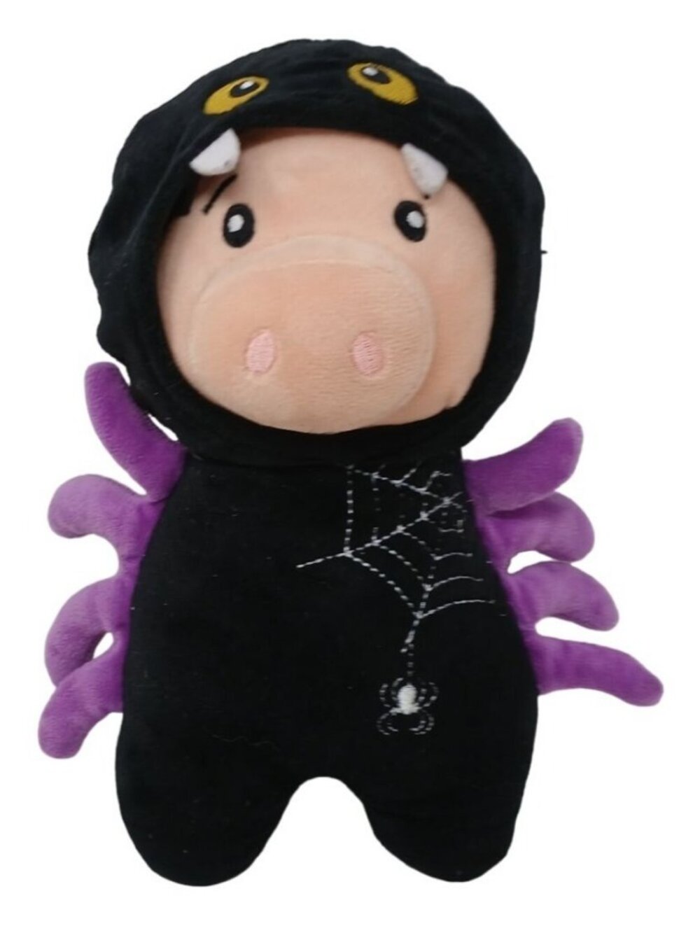 Plush Pig Toy In Spider Costume With Web Embroidery Purple Legs Hood 10" #D*48